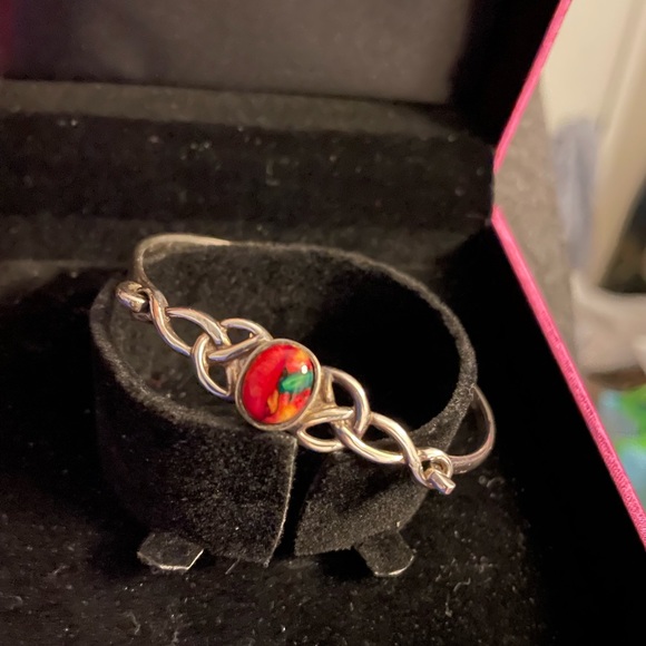 Jewelry - Lovely 925 Sterling Silver Bracelet With Red Green Stone